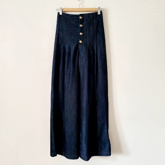 Xetra Pleated Exposed Button Front Wide Leg Denim Pants Size 38/XXS - Picture 16 of 16